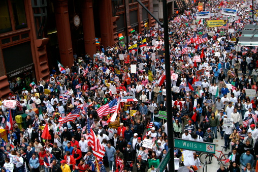 Chicago, Illinois - May 01, 2006: A group of protestors gather to protest against immigration reform. The day was named May Day by protestors.