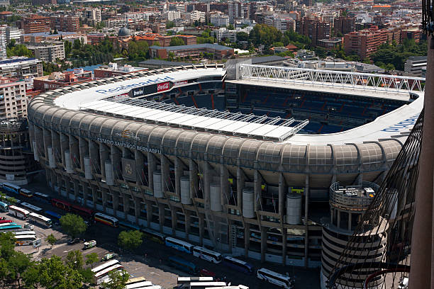 Santiago Bernabeu Stadium "Madrid, Spain - May 31, 2012: A view of Santiago BernabAu Stadium, house of Real Madrid football team." Real Madrid: stock pictures, royalty-free photos & images