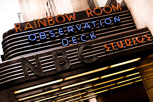 New York City, USA, April 17, 2010 - NBC Studios and Rainbow Room sign at 30 Rockefeller Center, New York, taken on April 17, 2010.