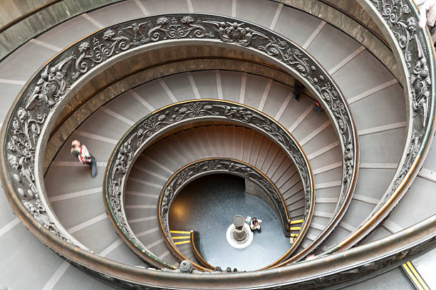 Vatican City, Vatican City State - November 12, 2008: Staircase of the Vatican Museums, two people in the photo