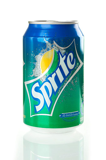 Izmir, Turkey - May 25, 2011: 330ml Sprite can isolated on white with reflection. Sprite is made by the Coca-Cola Company