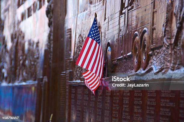 American Flag At Fdny Memorial Wall Ground Zero Stock Photo - Download Image Now - September 11 2001 Attacks, 911 Remembrance, Firefighter