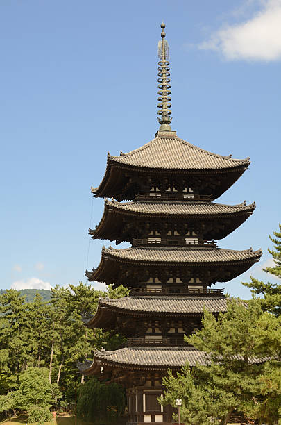 Nara, Japan - July 17, 2011: Founded in 669, Kofuku-ji is one of the 8 Historic Monuments of Ancient Nara as designated by UNESCO in Nara, Japan.