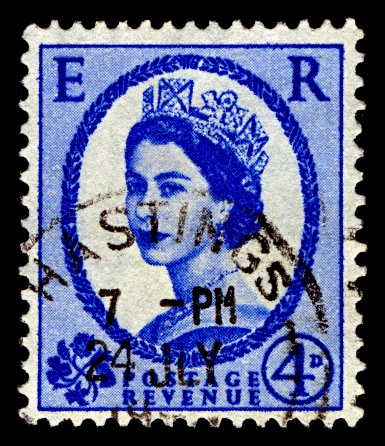 Belgrade, Serbia - October 23, 2010: Close-up postage stamp on black background. Australia postage stamp with Queen elizabeth II