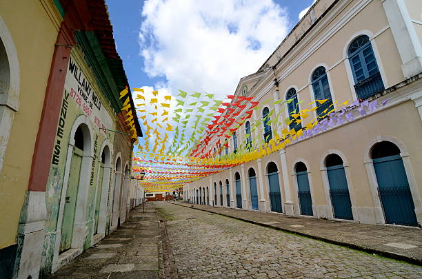 S&atilde;o Lu&iacute;s, Maranh&atilde;o, Brazil - June 10, 2011: Colorful flags adorn the street in the Historical District in S&atilde;o Lu&iacute;s do Maranh&atilde;o, Brazil during a traditional festival in the month of June.