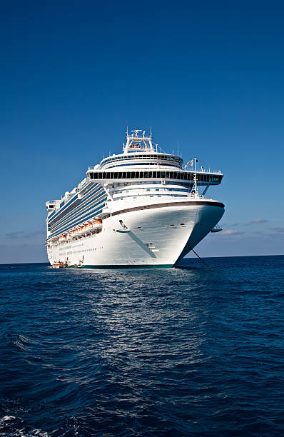 Cruise Ship Anchored in Caribbean Sea stock photo