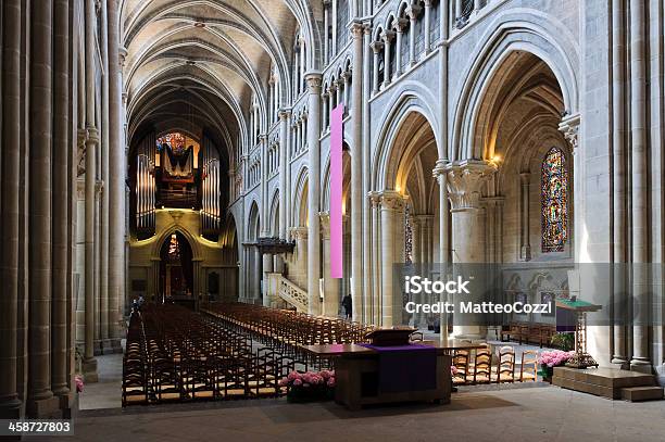 Lausanne Cathedral Nave From The Back Stock Photo - Download Image Now - Architecture, Art, Art And Craft