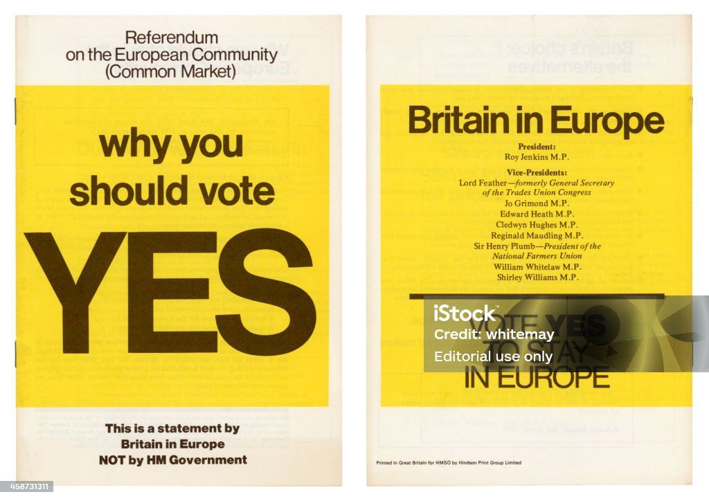 Comunidad Europea British "sí" campaña 1975 - Foto de stock de 1975 libre de derechos