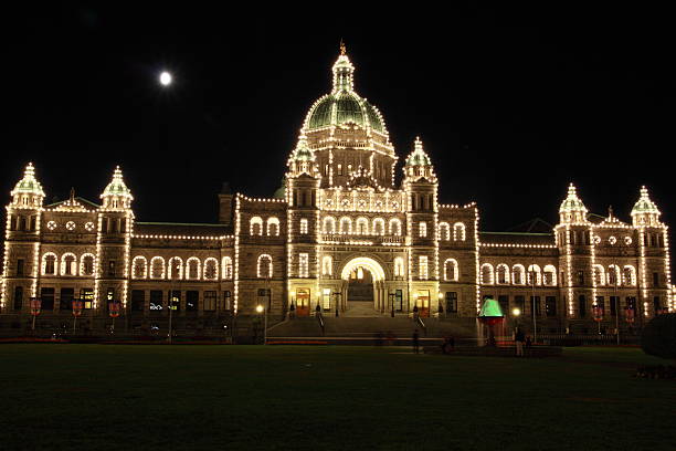 Victoria B. C. Parliament after dark stock photo