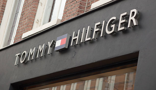 Tommy Hilfiger logo on store front in Amsterdam stock photo
