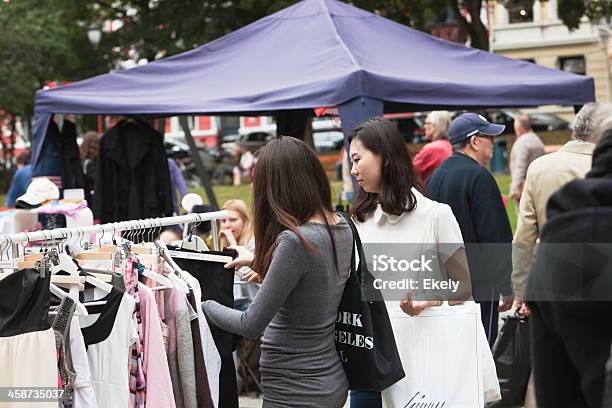 People At An Outdoor Market Stock Photo - Download Image Now - Adult, Antique, Asian and Indian Ethnicities