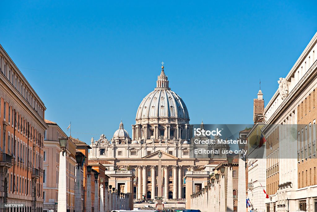 San Peter basilica Rome, Italy. Rome, Italy (Vatican) - October 22, 2011: the Basilica of St. Peter in Vatican City State in a compressed perspective along via della Conciliazione. Saint Peter\'s Basilica has the largest interior of any Christian church in the world. Sistine Chapel Stock Photo