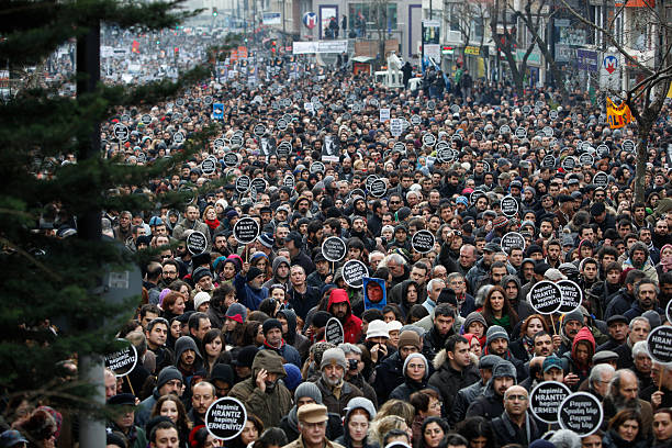 Hrant Dink commemoration "Istanbul,Turkey-January 19,2012:Thousands marched for the fifth anniversary of Armenian journalist Hrant Dinkaas murder in Istanbul." hrant dink stock pictures, royalty-free photos & images