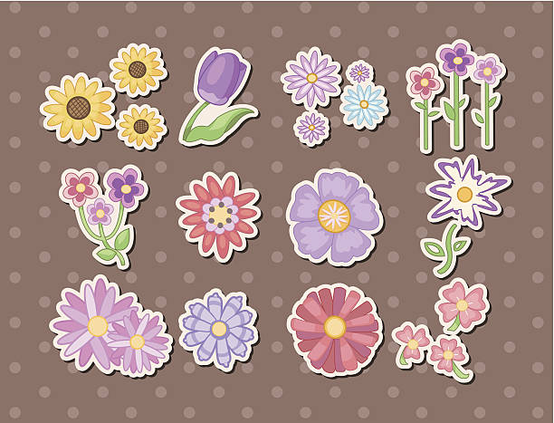 illustrazioni stock, clip art, cartoni animati e icone di tendenza di fiore adesivi - tulip sunflower single flower flower