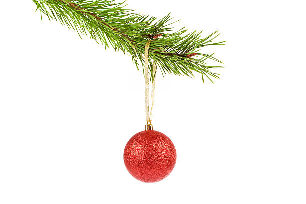 istock Red christmas ball on fir branch 458791107