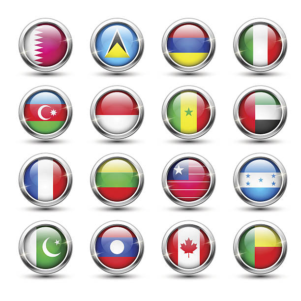 flaga świata szkło ikony - qatar senegal stock illustrations