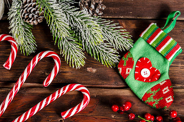 istock christmas decoration on wooden table 458810659