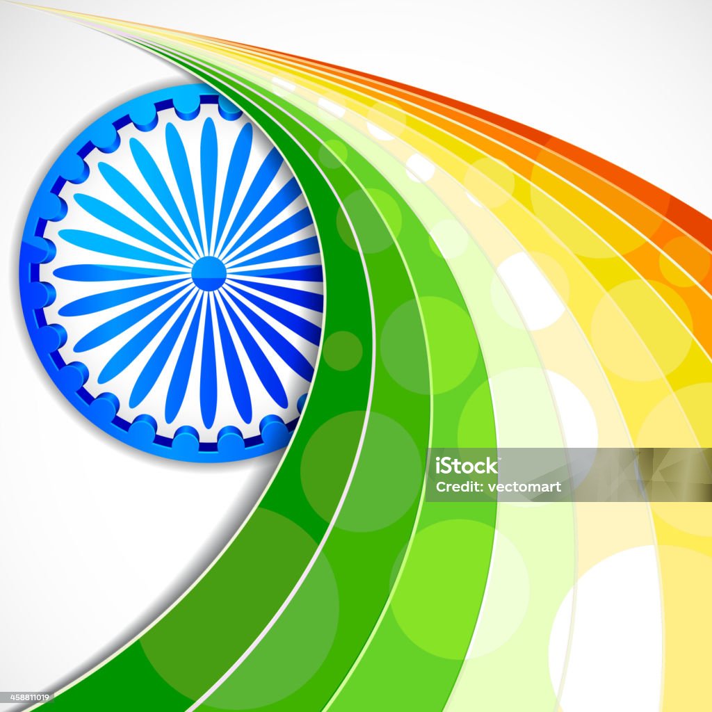 Stylised background featuring Indian flag elements illustration of wave of Indian flag tricolor with Ashok Chakra August stock vector