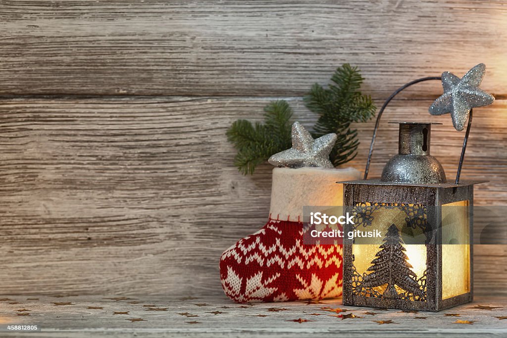 Lantern. Lantern, Christmas decor, wooden background. Advent Stock Photo