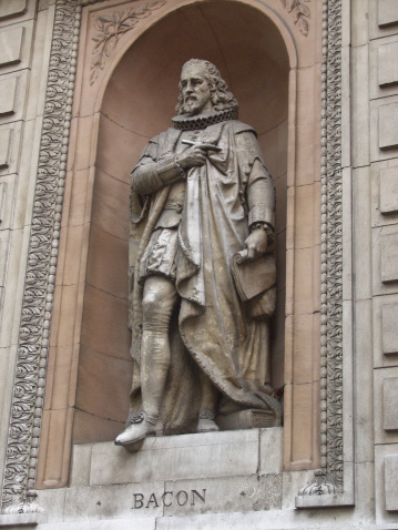 Statue of Francis Bacon on the rear facade of the 