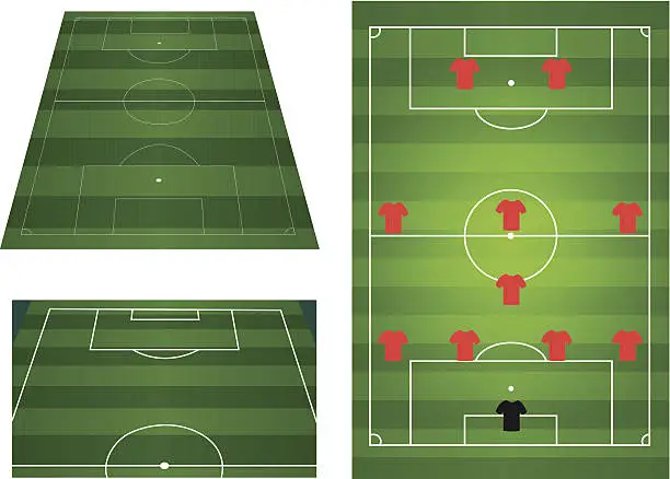 Vector illustration of Soccer or football field with players and team tactics