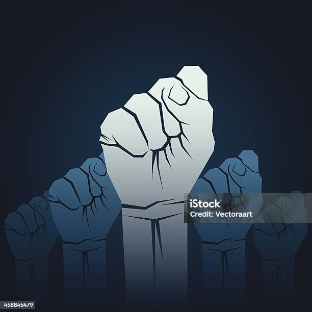 Cartoon Of Five Fists Raised In Unison Showing Solidarity Stock Illustration - Download Image Now