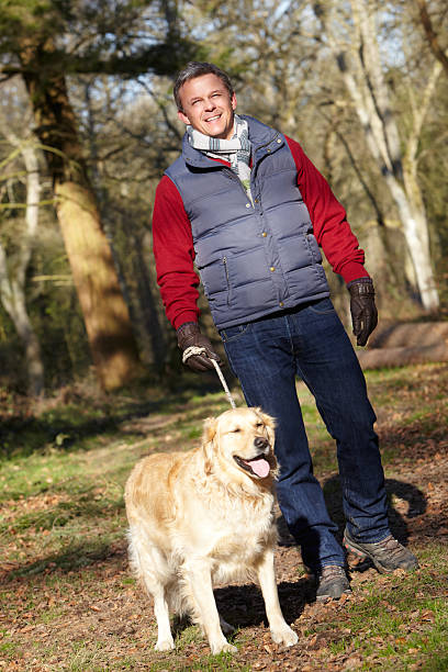 istock Man Taking Dog On Walk Through Autumn Woods 458848477