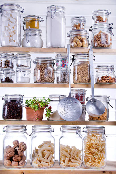 istock Small pantry with food and necessary appliances 458850943
