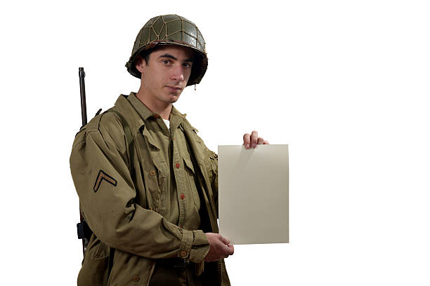 istock American soldier show a sign 458850959