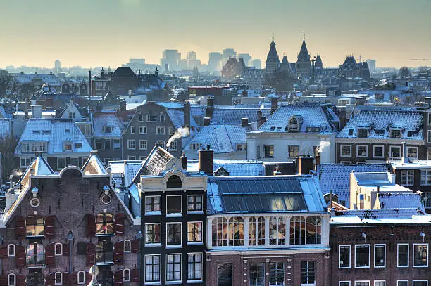 Photo of Amsterdam winter skyline