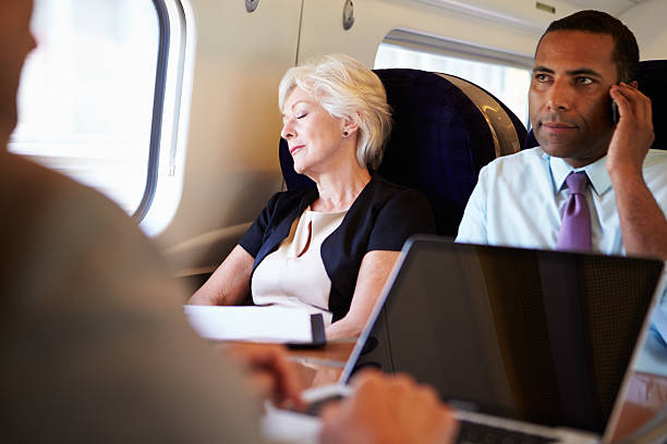 istock Businesswoman Resting On Train Journey 458859285