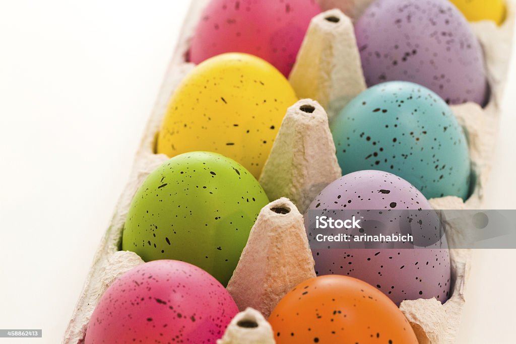 Easter eggs Brightly painted Easter eggs on a white background. Animal Egg Stock Photo