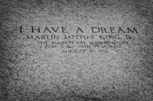 Washington DC, USA - September 30, 2009: An inscription on the floor of the Lincoln Memorial marks the spot from which, in August 1963, Martin Luther King Jr. delivered his 