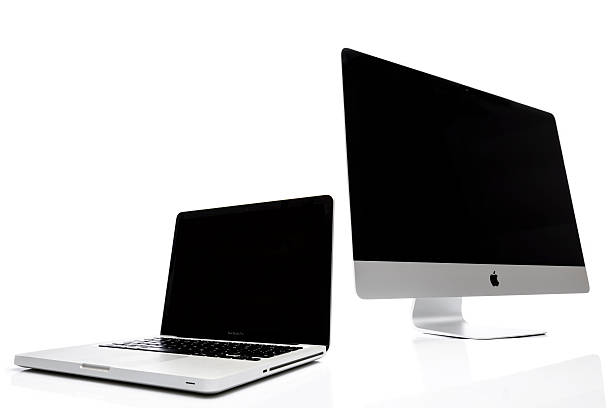 imac 및 macbook pro - apple macintosh laptop computer isolated 뉴스 사진 이미지