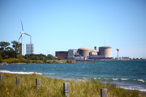 Pickering, Ontario, Canada - September 10, 2011: Nuclear Power station located on Lake Ontario in Pickering, Ontario, Canada, generating 20% of Ontario's power. Owned by Ontario Power Generation.