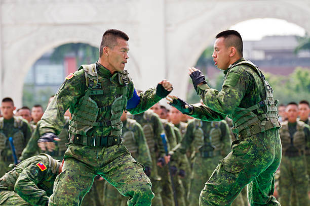 Taipei, Taiwan - June 16, 2013 : Taiwan special force military display training at Chiang Kai-Shek Memorial Hall