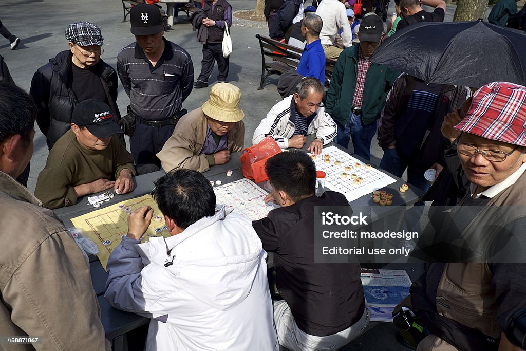 Chinesisches Schach Spieler in Columbus Park, Chinatown, NYC - Lizenzfrei 70-79 Jahre Stock-Foto