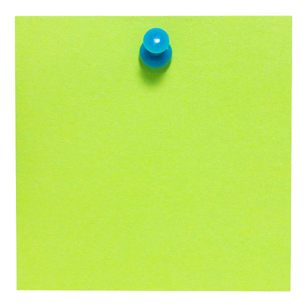 istock Flat green square sticky note, with a blue pin, isolated 458872451