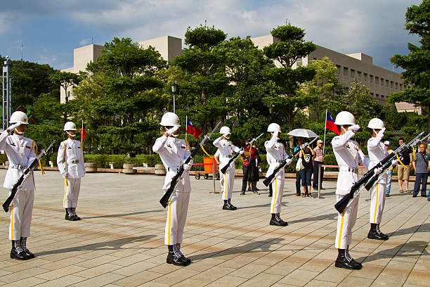Taipei, Taiwan - June 08, 2013 : Taiwan honor guard in handing-over ceremony at National Revolutionary Martyrs' Shrine