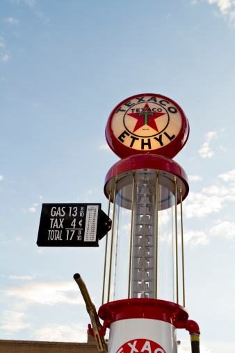 Williams, USA - July 8, 2012: A beautifully restored fuel pump from route 66. The brand on the pump is from TEXACO.