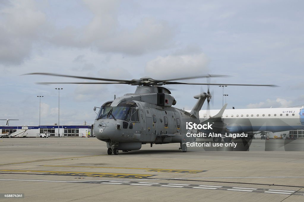 Royal Navy Merlin HM1, U.K. Jersey, U.K. - September 11, 2013: The Royal Navy HM1 helicopter at Jersey airport taking part in a air display. Airport Stock Photo