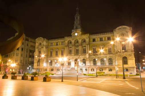 Bilbao, Spain - April 2, 2012: View of Bilbao city hall at night