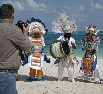 Photographing Performing Junkanoos On The Beach Stock Photo - Download ...