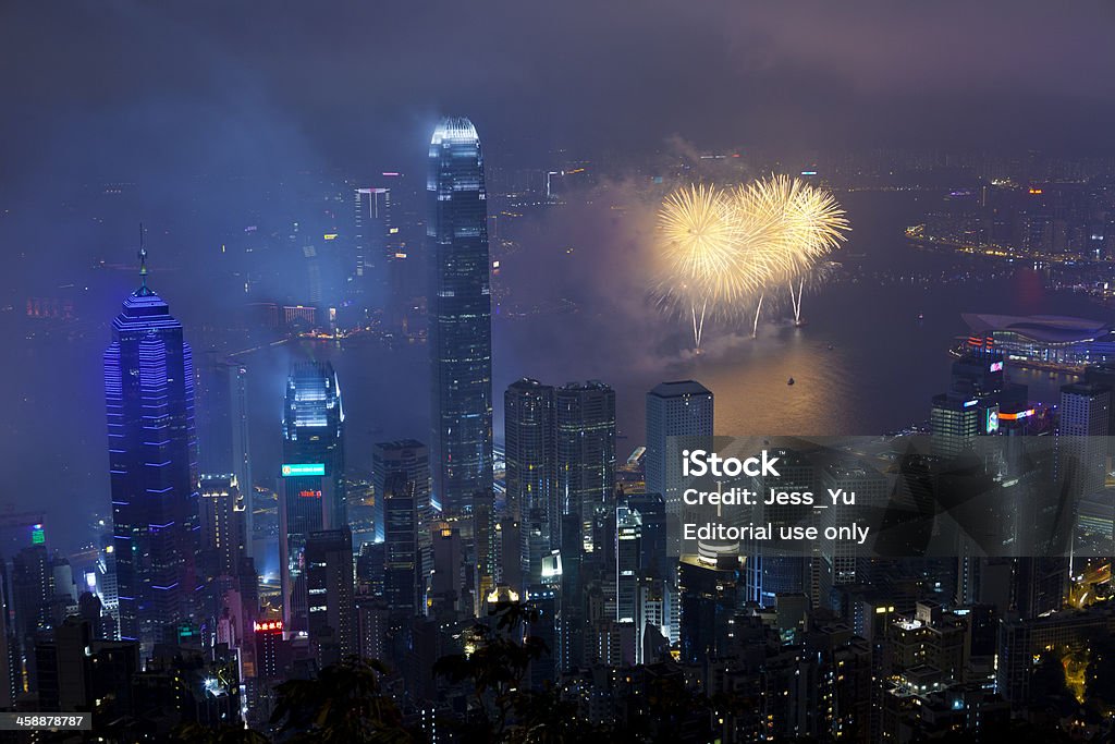 Hong Kong Feuerwerk für das Chinesische Neujahr - Lizenzfrei Außenaufnahme von Gebäuden Stock-Foto