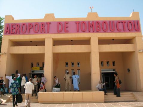 Lom!AA>, Togo - August 21st, 2009: The Airport Building of Timbuktu with waiting and arriving people.