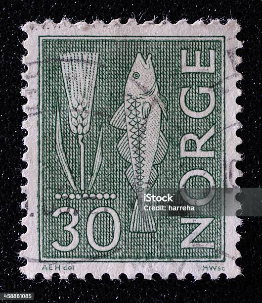 Norvegia Merluzzo E Grano Francobollo Postale - Fotografie stock e altre immagini di Acqua - Acqua, Animale, Anno 1964