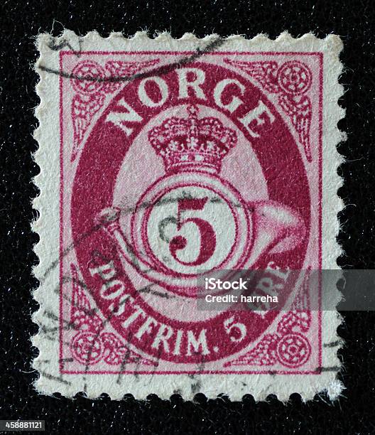 Norway Crown And Horn Postage Stamp Stock Photo - Download Image Now - 1921, Antique, Art