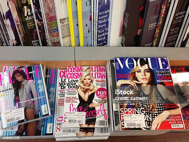 Popular British Magazines Stock Photo - Download Image Now - Magazine - Publication, Magazine Rack, ELLE magazine