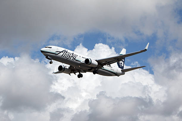 Los Angeles, California, USA - March 8, 2013 - Alaska Airlines Boeing 737-890 lands at Los Angeles Airport on March 8, 2013. The plane has a range of 5,765 km with 160 seats.