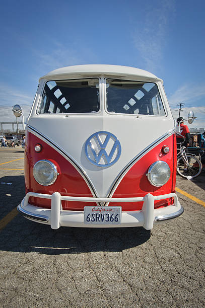 Pomona, USA - 3 March 2013: Restored early 1960s VW Deluxe Microbus T1 Type 2 Samba-Bus on display at Pomona Classic Car Show east of Los Angeles, CA.